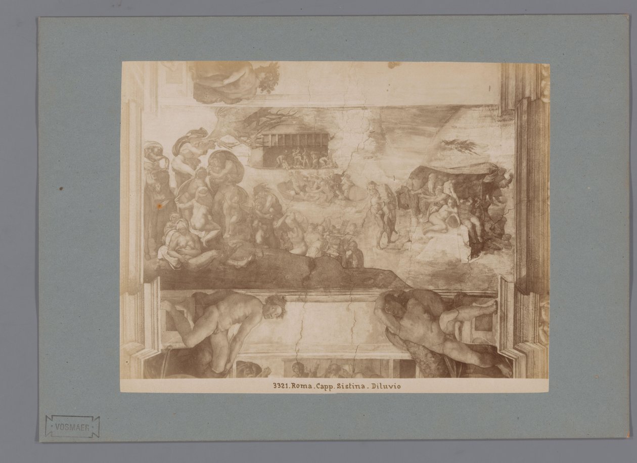 Fotogengivelse af freskoen Syndfloden af ​​Michelangelo i Det Sixtinske Kapel Roma. capp. sistina. Diluvio (titel på objekt) af Anonymous