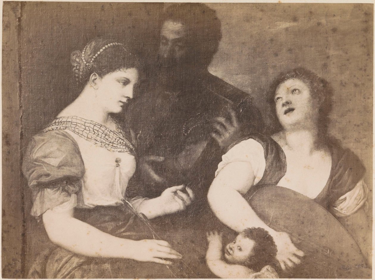 Fotogengivelse af maleriet Allegory of love efter Tizian Tizian Allegory (titel på objekt) kaiserl. Konigl. Galleri i Wien (serietitel på objekt) af Anonymous