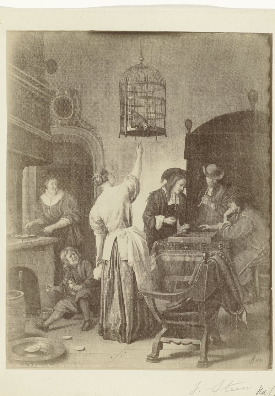 Fotogengivelse af maleriet Papegøjeburet af Jan Steen Museum d