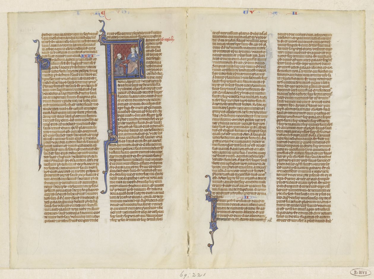Fragment fra en bibel, Kongernes Bog, kapitel 2: David knæler foran Saul af Anonymous