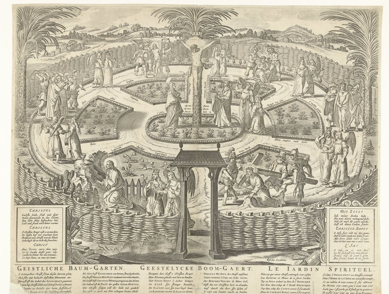 Åndelig frugthave, ca. 1650 Geistliche Baum-Garten / Geestelycke Boom-Gaert / Le Jardin Spirituel (titel på objektet) af Anonymous