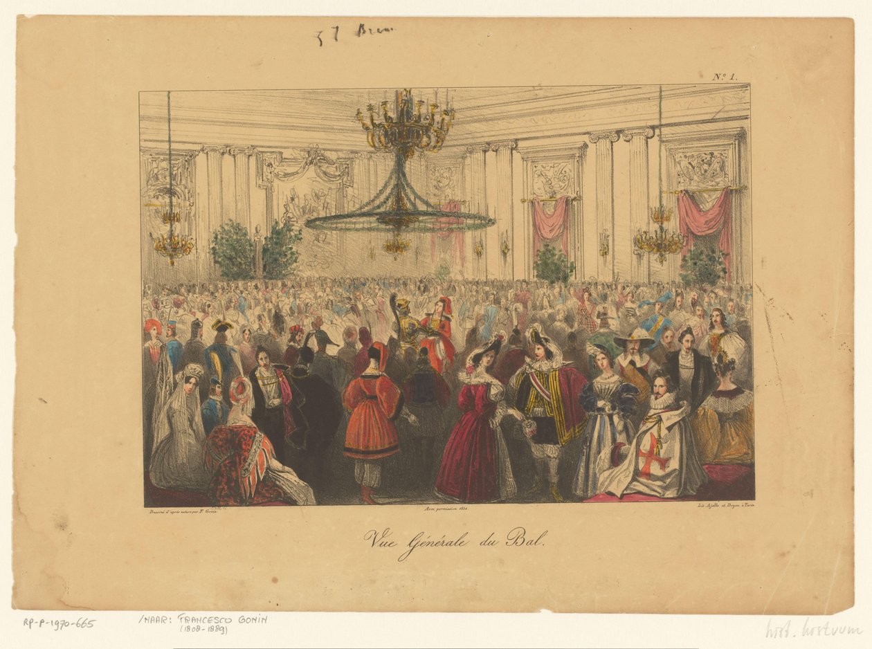 Næsten udklædt, 1834 Vue Générale du Bal (titel på objekt) af Anonymous