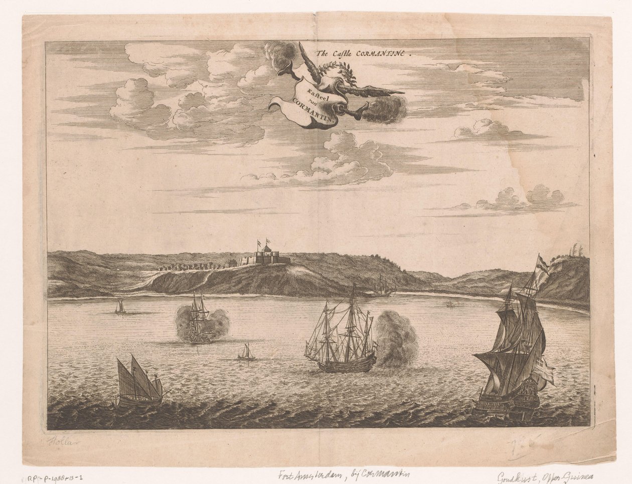 Udsigt over Fort Amsterdam i Ghana fra vandet The Castle Cormantine / Castle of Cormantin (titel på objektet) af Anonymous