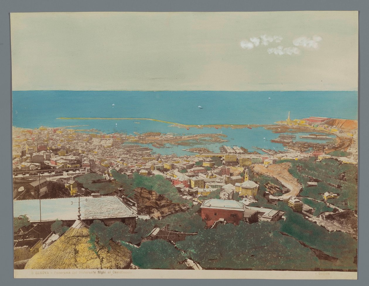 Udsigt over Genova og Det Linguriske Hav, Italien Panorama-dalen Ristorante Righi al Castellaccio (titel på objektet) Genova (serietitel på objekt) af Anonymous
