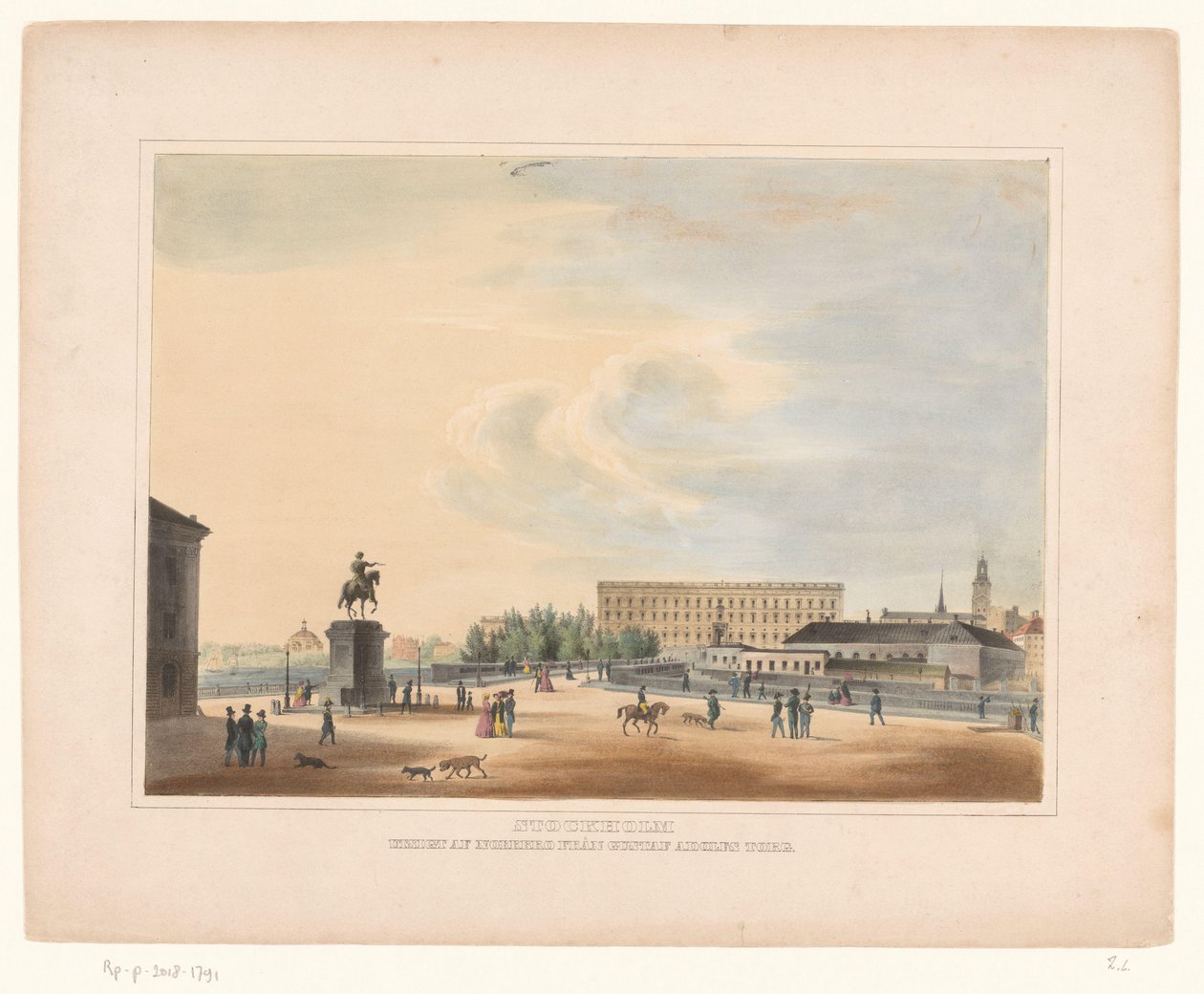 Gezicht på Gustav Adolfs torg, te Stockholm Stockholm. Udsigt over Norrbro fra Gustaf Adolfs torg (titel på objekt) af Anonymous