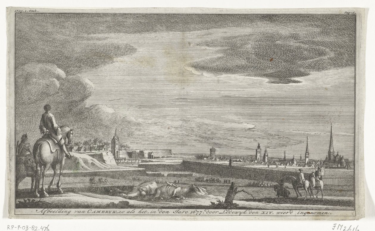 Udsigt over Cambrai, 1677 Afbildning af Cameryk, som den er, i Aaret 1677. af Lodewyk den XIV. blev taget (titel på objekt) af Anonymous