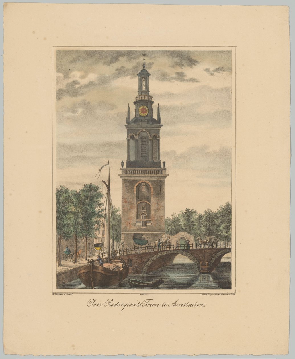 Udsigt over Jan Roodenpoortstoren i Amsterdam Jan Rodenpoorts Tower i Amsterdam (titel på objekt) Ansigter af de seks hovedtårne ​​i byen Amsterdam. 2nd Cahier (serietitel) af Anonymous