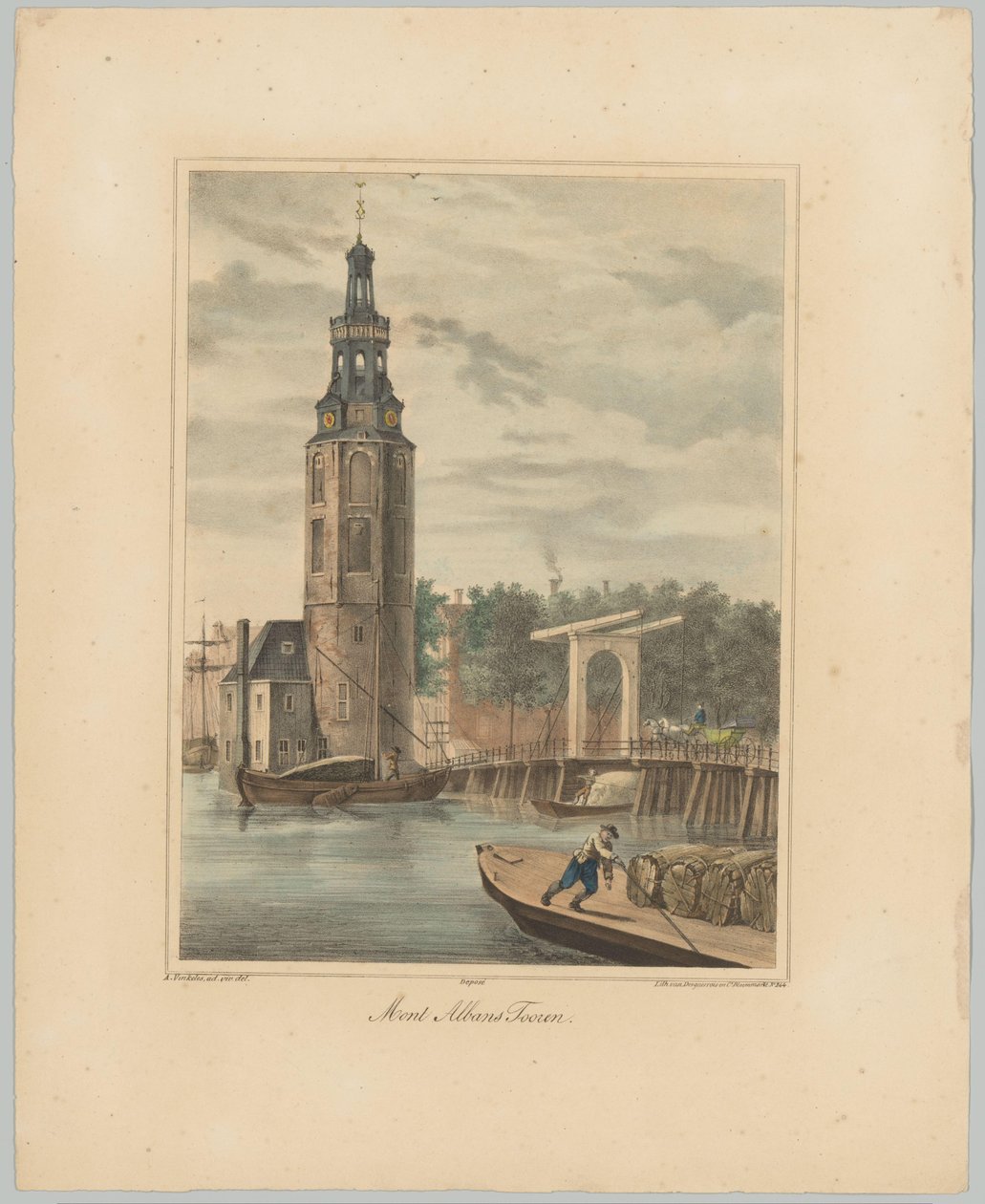 Udsigt over Montelbaanstoren i Amsterdam Mont Albans Tooren (titel på objekt) Ansigter af de seks hovedtårne ​​i byen Amsterdam. 2nd Cahier (serietitel) af Anonymous