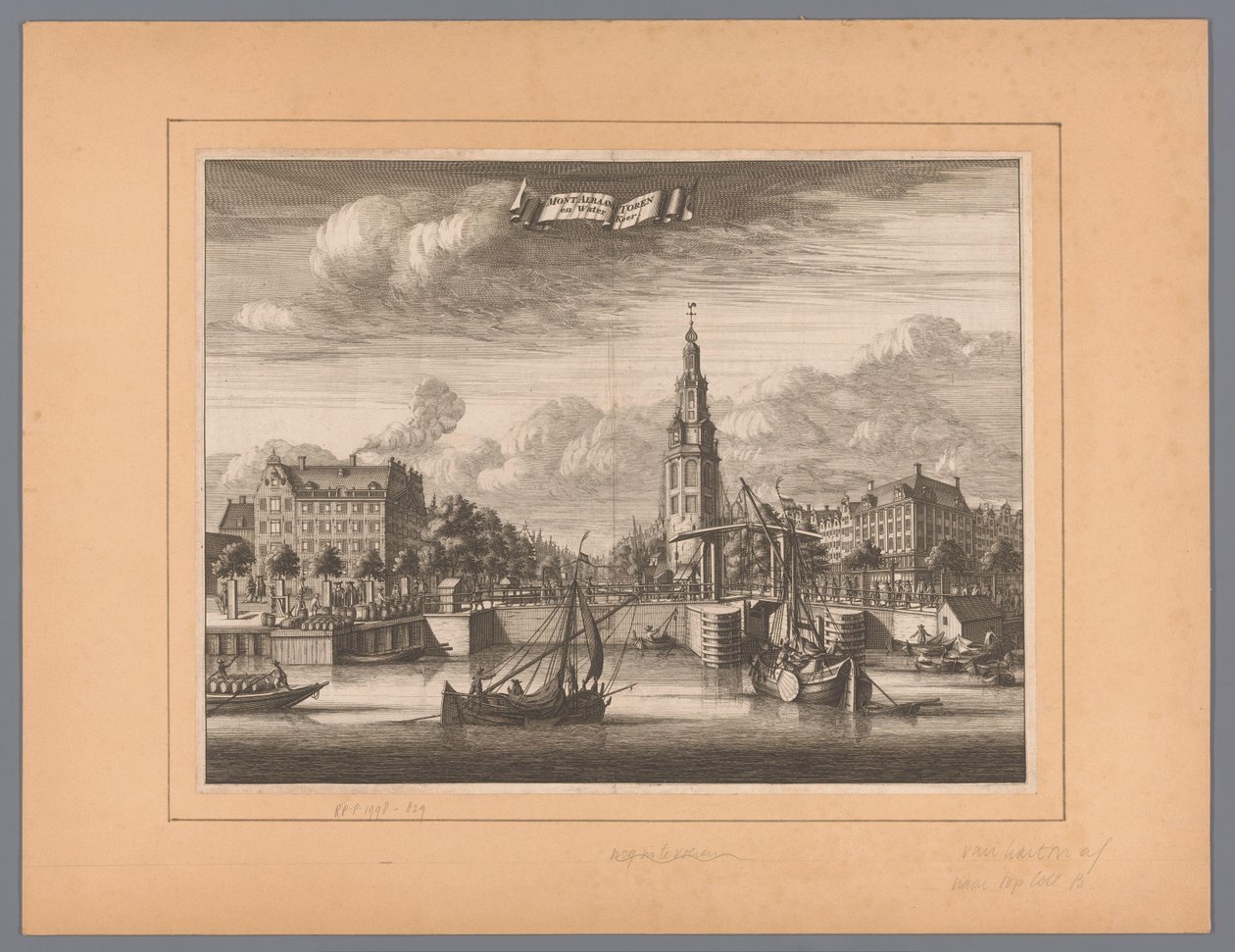 Udsigt over Montelbaanstoren i Amsterdam Montelbaanstoren og Water Keer (titel på objekt) af Anonymous