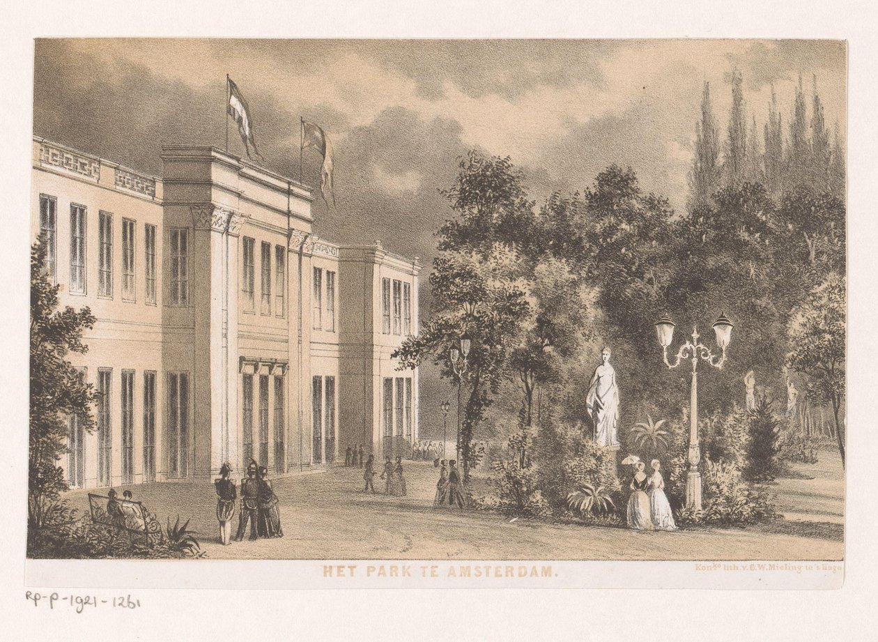 Udsigt over Parkzaal i Wertheimer Park Parken i Amsterdam 1852 (titel på objekt) af Anonymous