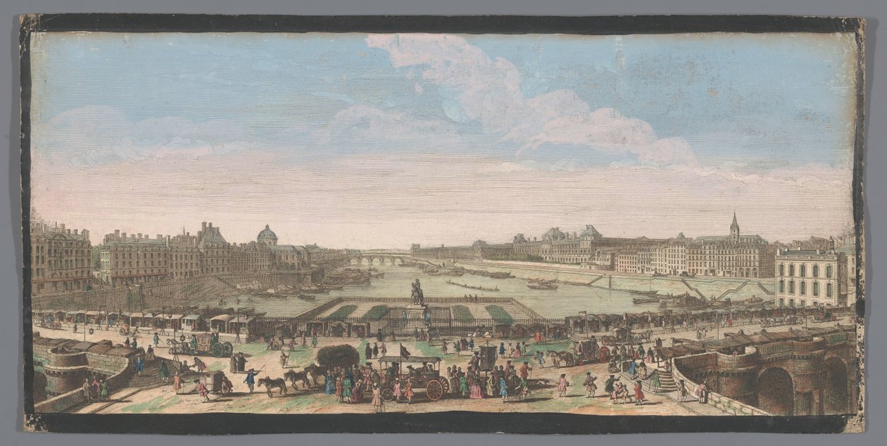 Udsigt over Pont Neuf over Seinen i Paris, med udsigt til Pont Royal Autre vue Privé de Paris pris du miljø du Pont Neuf respektant vers le Pont Royal (titel på objektet) af Anonymous