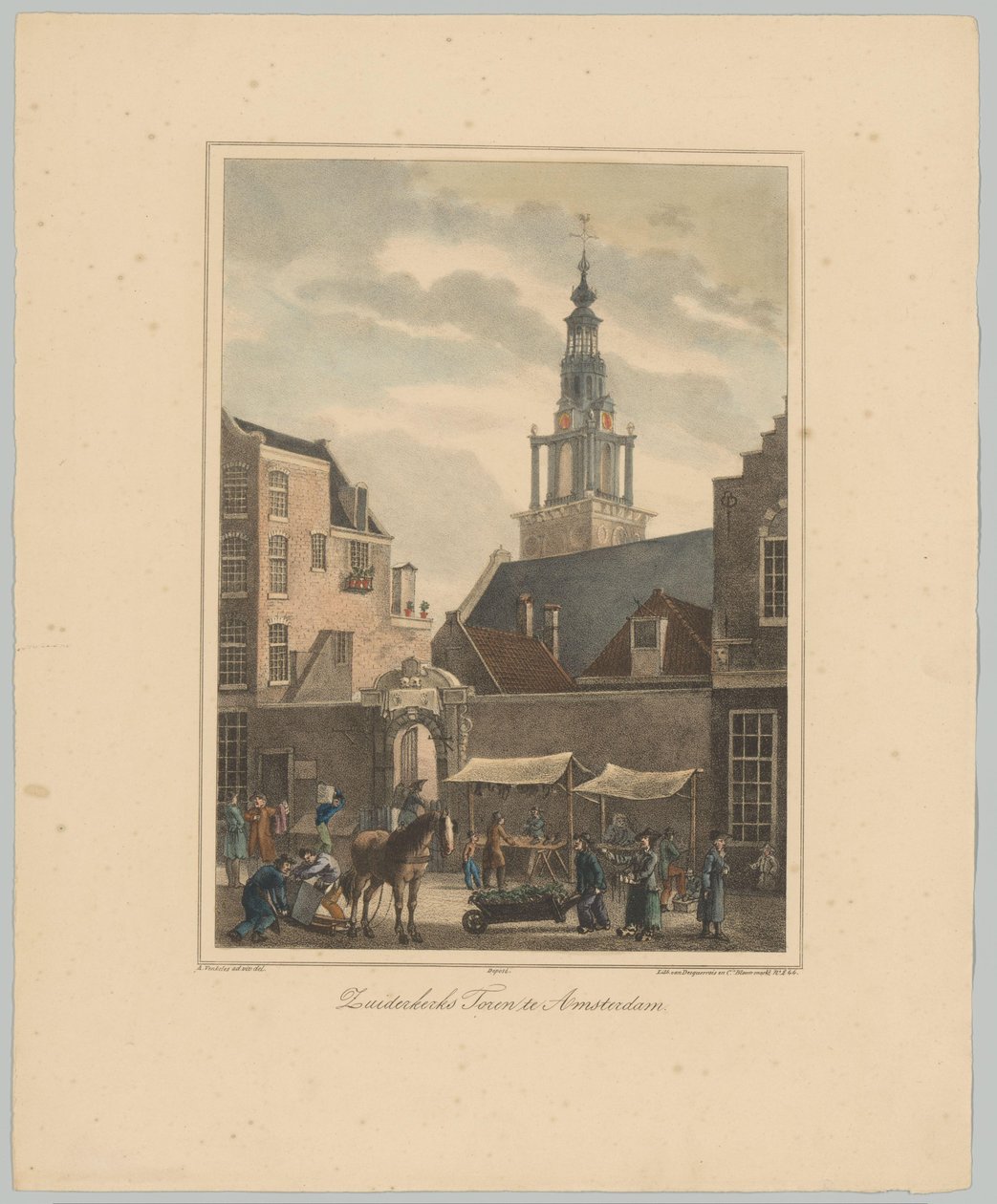 Udsigt over Zuiderkerkstoren i Amsterdam Zuiderkerk Tower i Amsterdam (titel på objekt) Ansigter af de seks hovedtårne ​​i byen Amsterdam. 2nd Cahier (serietitel) af Anonymous
