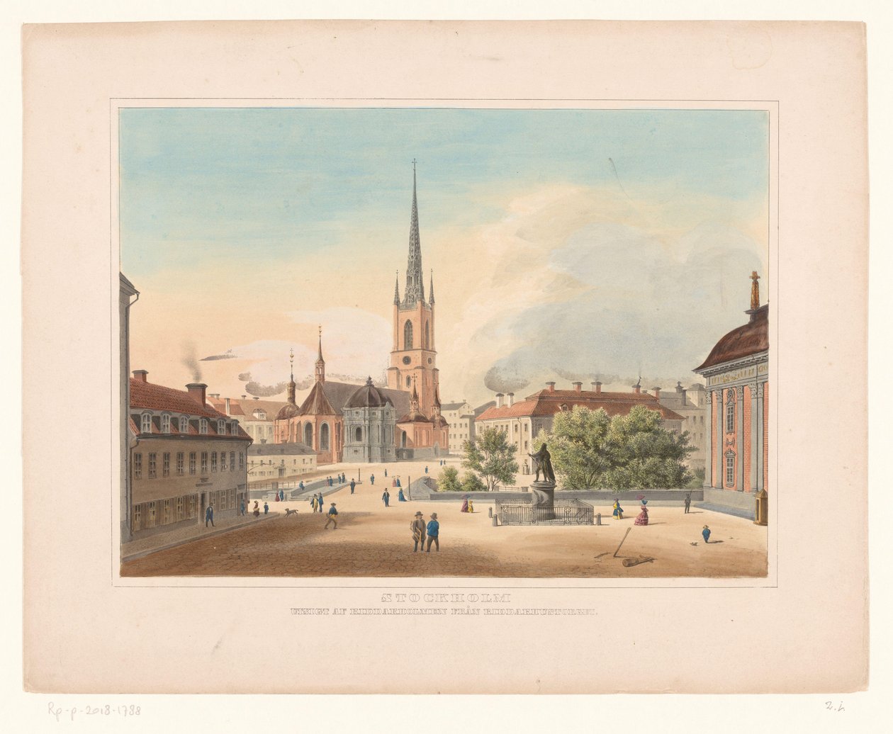 Udsigt over Riddarholmens kirke i Stockholm Stockholm. Udsigt af Riddakholmen fran Riddarhustorget (titel på objekt) af Anonymous
