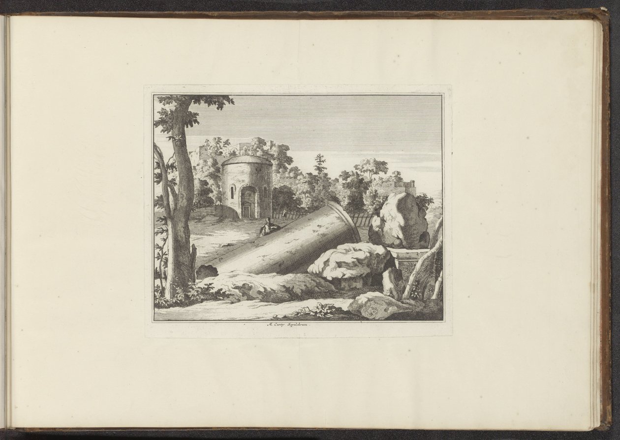 Udsigt over ruinerne af M. Curty M. Curty Sepulchrum (titel på objekt) Paladser og monumenter i Venedig, Livorno, Napoli og Rom (serietitel) af Anonymous