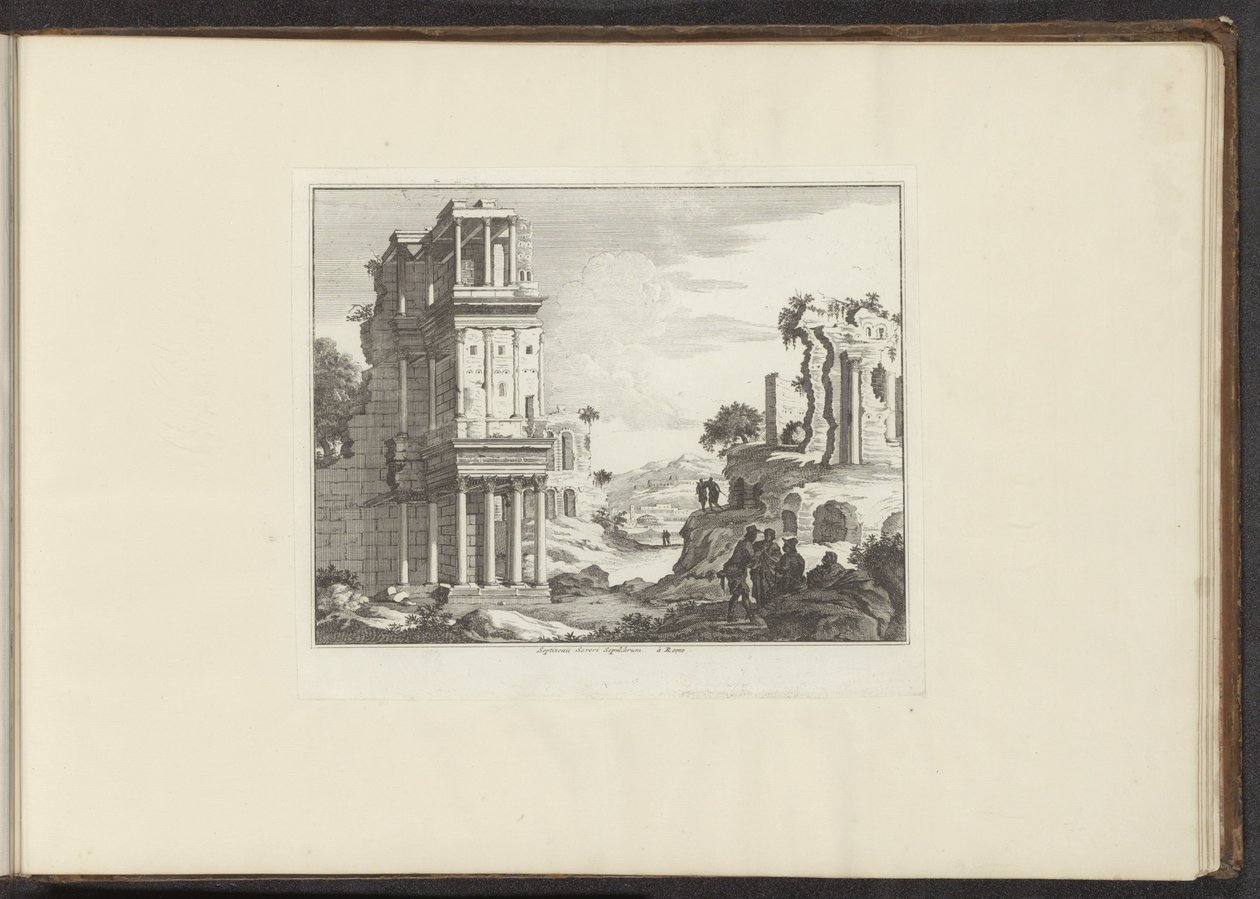 Udsigt over ruinerne af Septizonium i Rom Septizonii Severi Sepulchrum à Roma (titel på objekt) Paladser og monumenter i Venedig, Livorno, Napoli og Rom (serietitel) af Anonymous