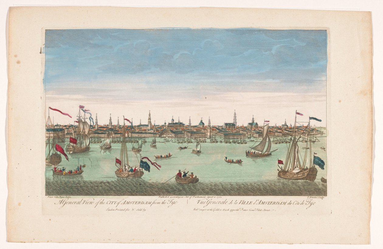 Udsigt over byen Amsterdam set fra IJ Et generelt billede af byen Amsterdam fra Tye (titel på objekt) af Anonymous