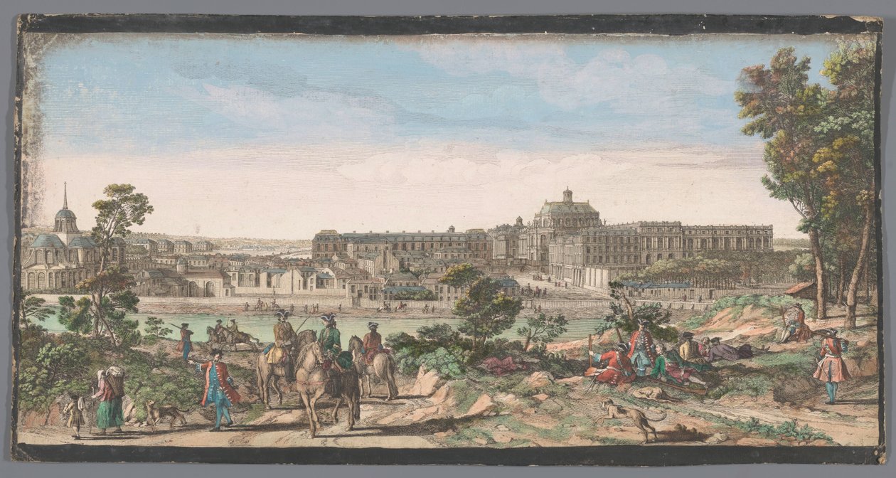 Udsigt over byen og Versailles-slottet Udsigt over slottet og en del af byen Versailles (titel på objektet) af Anonymous