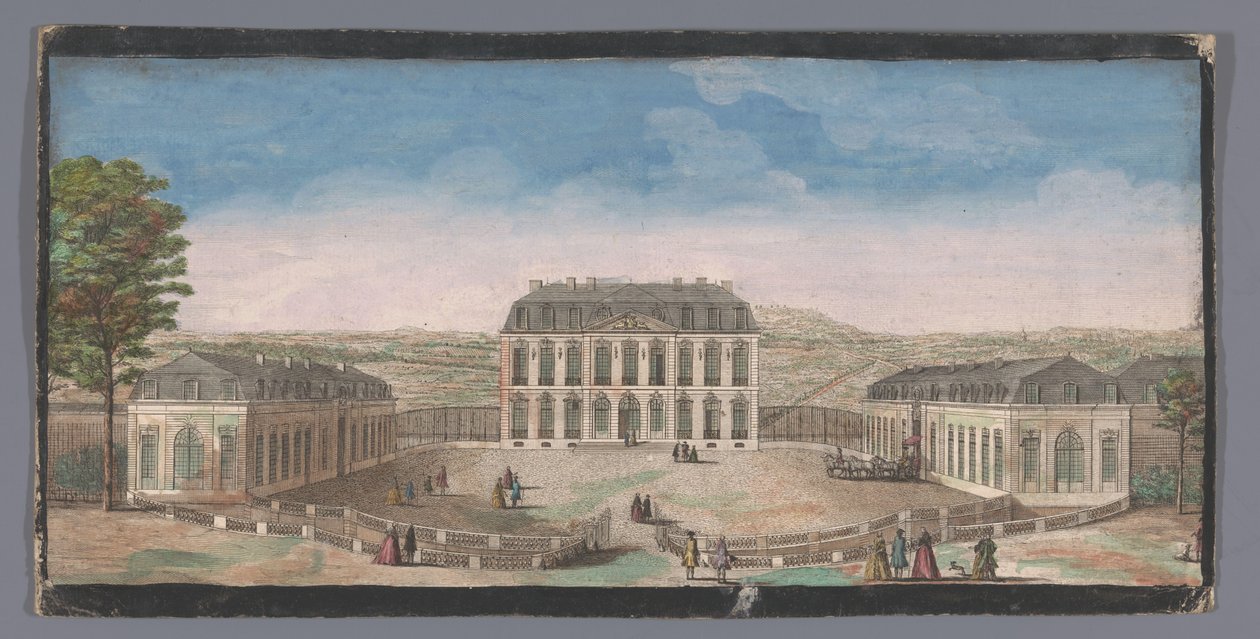 Udsigt over forsiden af ​​Chateau de Belle-Vue i Meudon Vüe ​​​​du Chateau de Belle-Vüe pris du coté de la cour (titel på objektet) af Anonymous