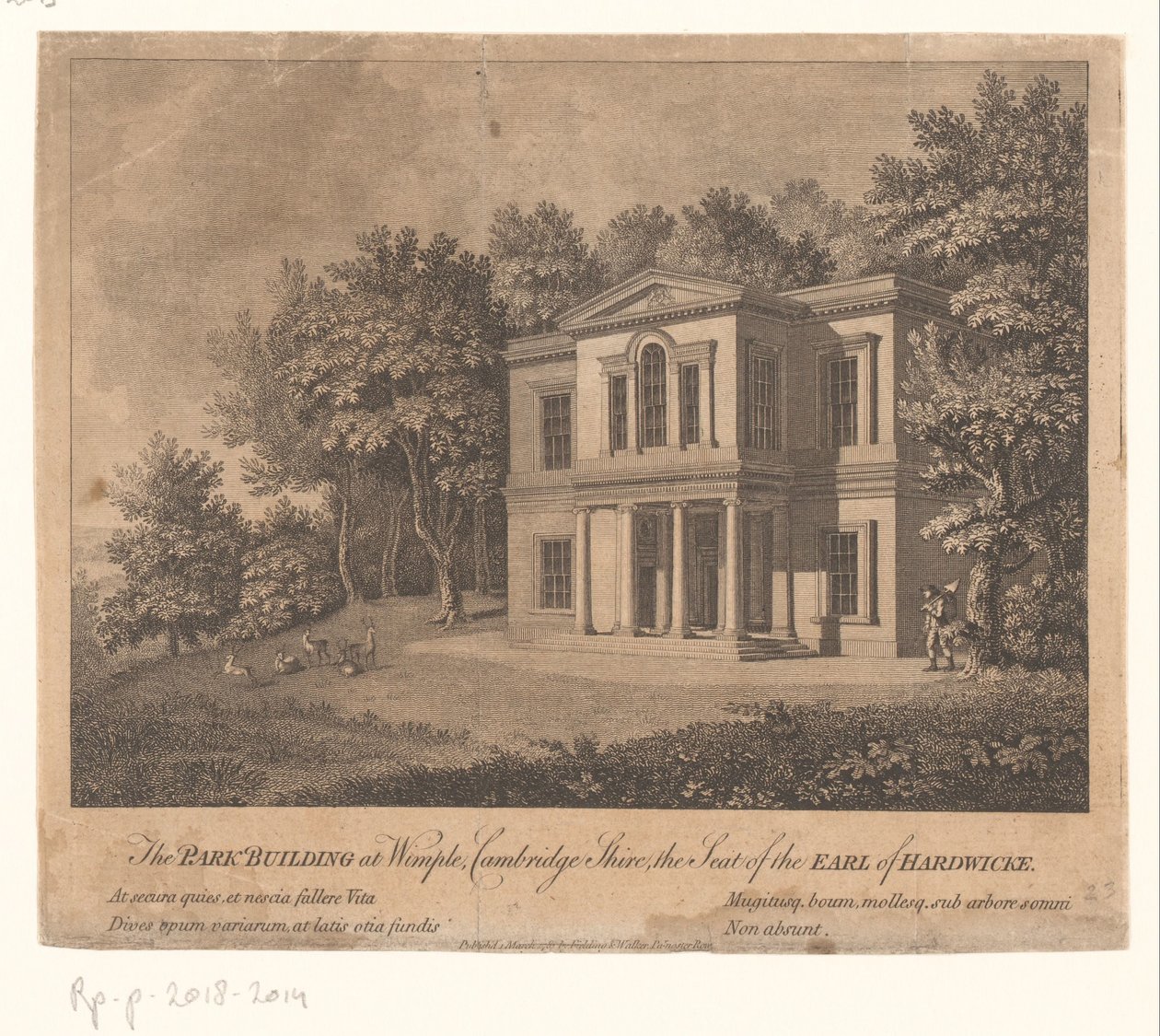 Udsigt over en bygning i Wimpole Estate ejendom Parkbygningen i Wimple, Cambridge Shire, sæde for jarlen af ​​Hardwicke (titel på objektet) af Anonymous