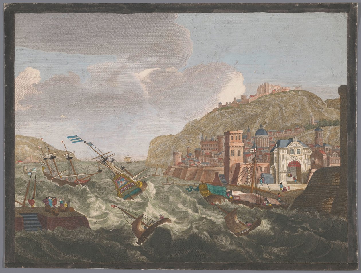 Udsigt til en sydlig havn med skibe og både på det vilde vand Vue D