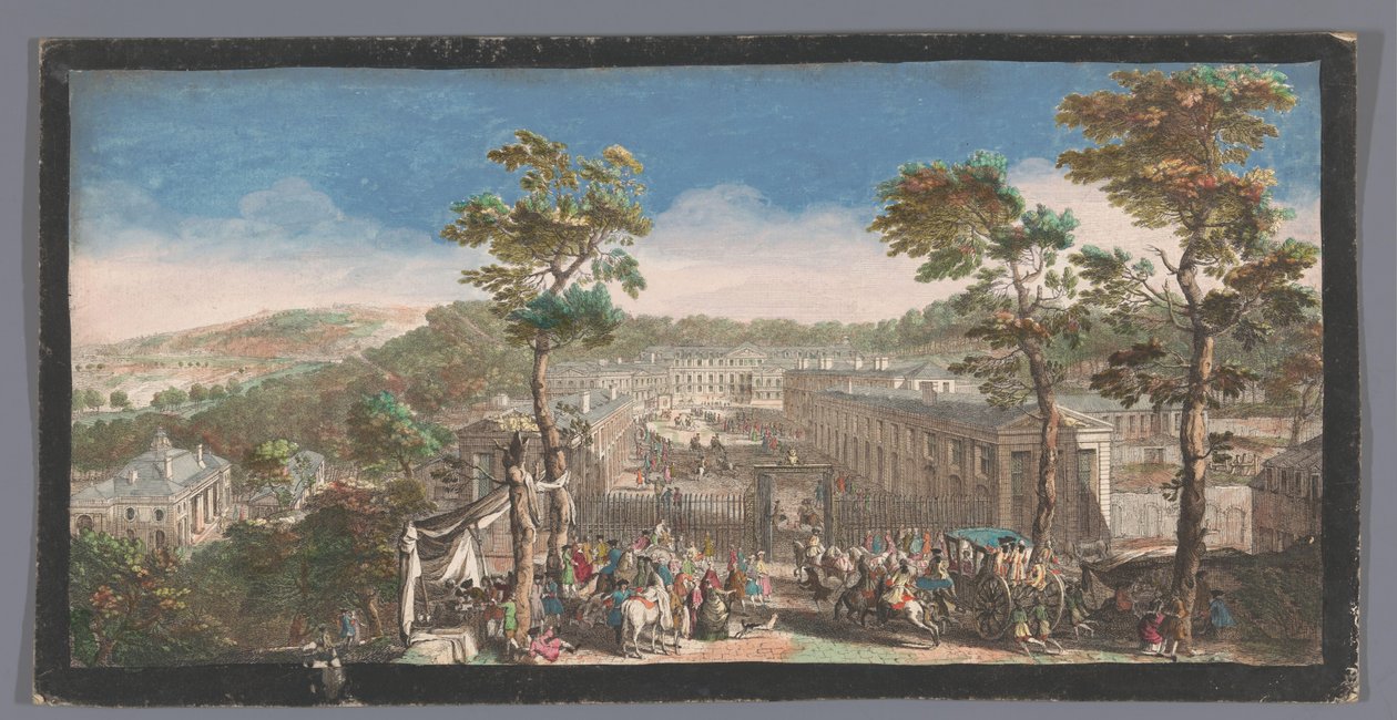 Se på Château de Saint-Cloud Udsigt over Chateau de St. Cloud fra siden af ​​hovedgaden ved den anden port (titel på objektet) af Anonymous