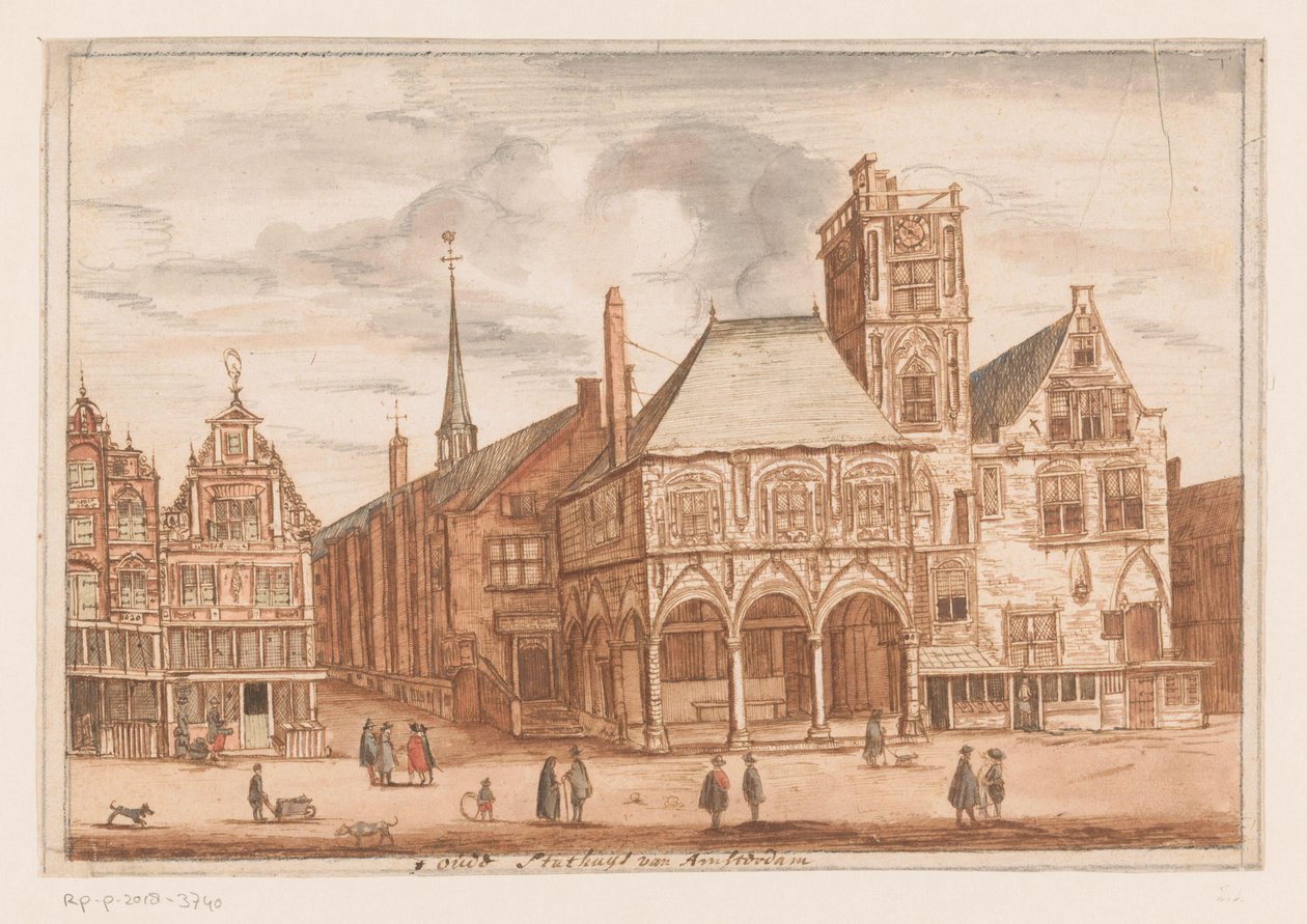 Udsigt over det gamle rådhus i Amsterdam Old Stadhuys of Amsterdam (titel på objekt) af Anonymous