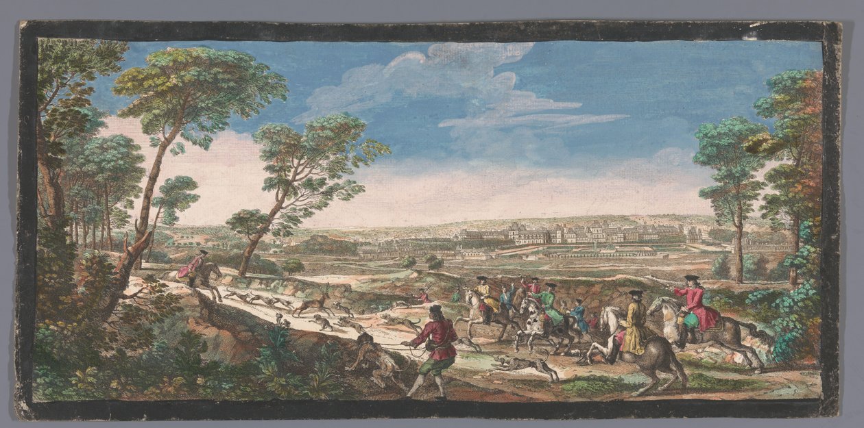 Se på Palace of Fontainebleau Generelt billede af Fontainebleau taget fra toppen af ​​det modsatte bjerg på siden af ​​parterren (titel på objektet) af Anonymous