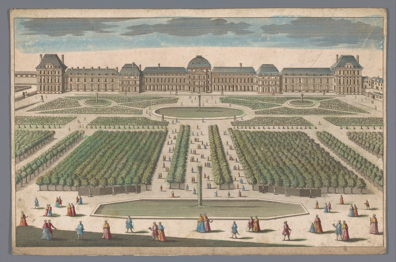 Udsigt over Palais des Tuileries i Paris set fra Jardin des Tuileries af Anonymous