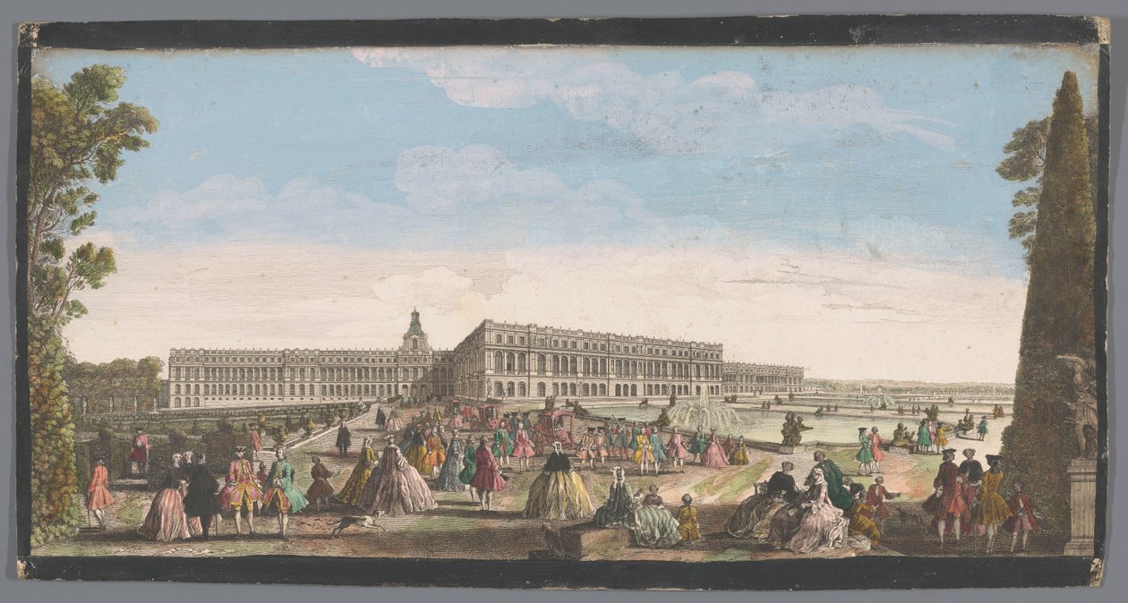 Udsigt over slottet i Versailles set fra haven Vue du Chateau de Versailles (titel på objekt) af Anonymous