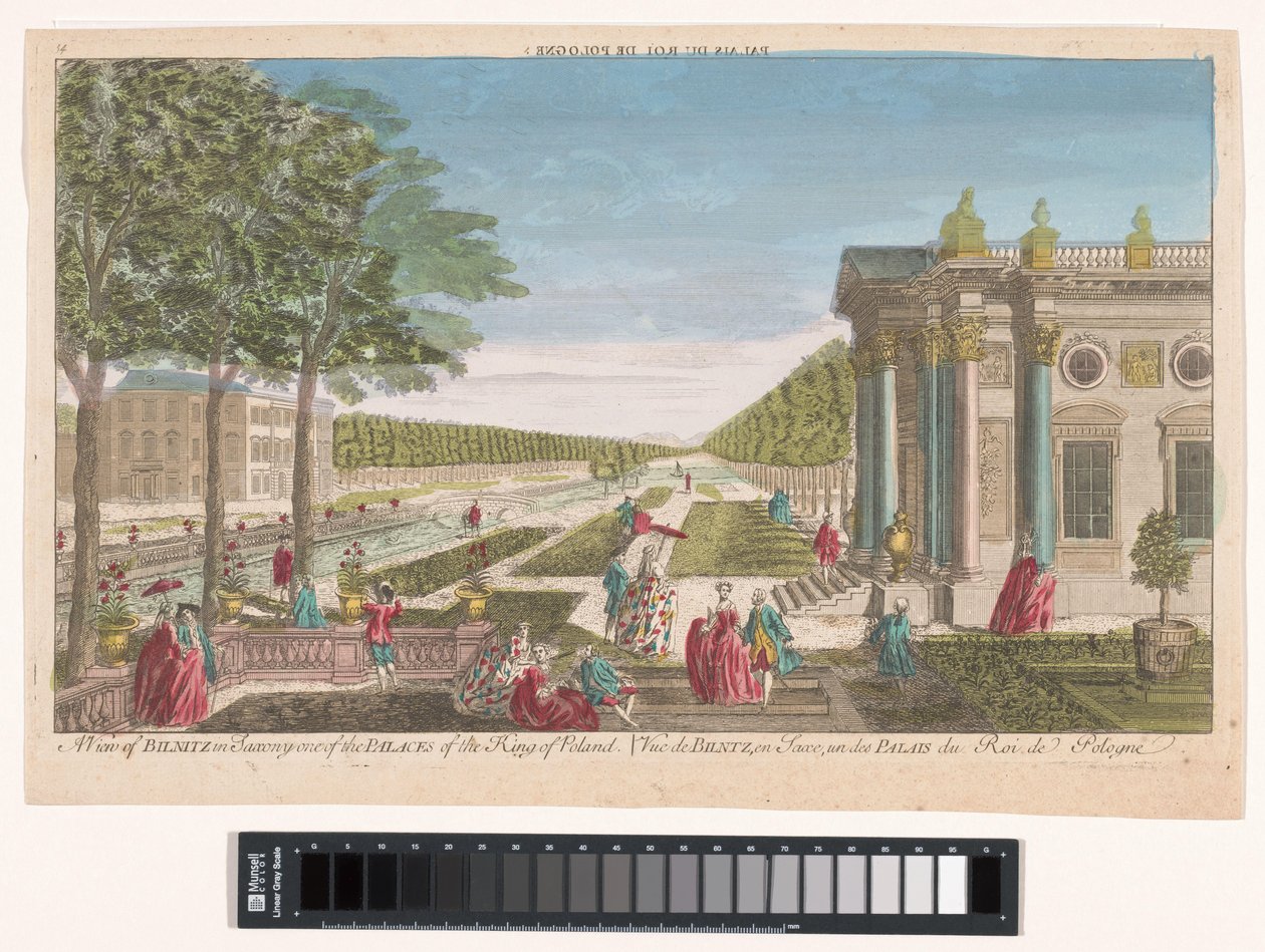 Udsigt over Schloss Pillnitz En udsigt over Bilnitz i Sachsen, et af kongen af Polens paladser (titel på objektet) af Anonymous