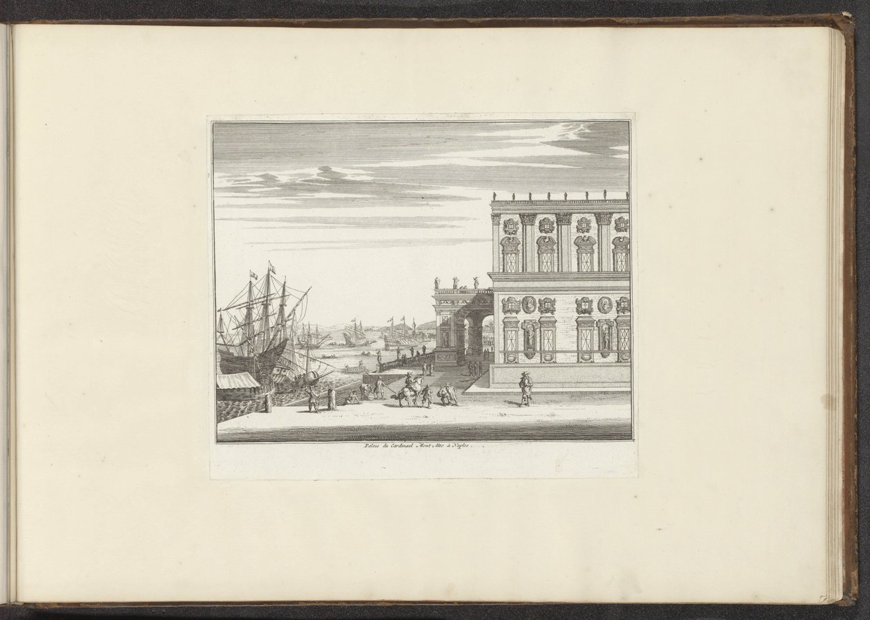 Udsigt over kardinal Montaltos palads i Napoli Palais du Cardinael Mont Alto i Napoli (titel på objekt) Paladser og monumenter i Venedig, Livorno, Napoli og Rom (serietitel) af Anonymous
