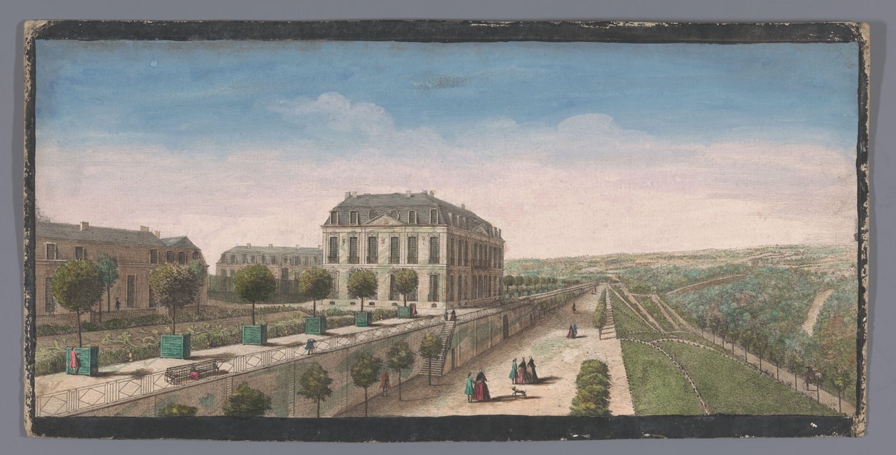 Udsigt over terrassen med appelsintræer på Chateau de Belle-Vue i Meudon Autre vüe du Chateau de Belle-Vüe (...) (titel på objektet) af Anonymous