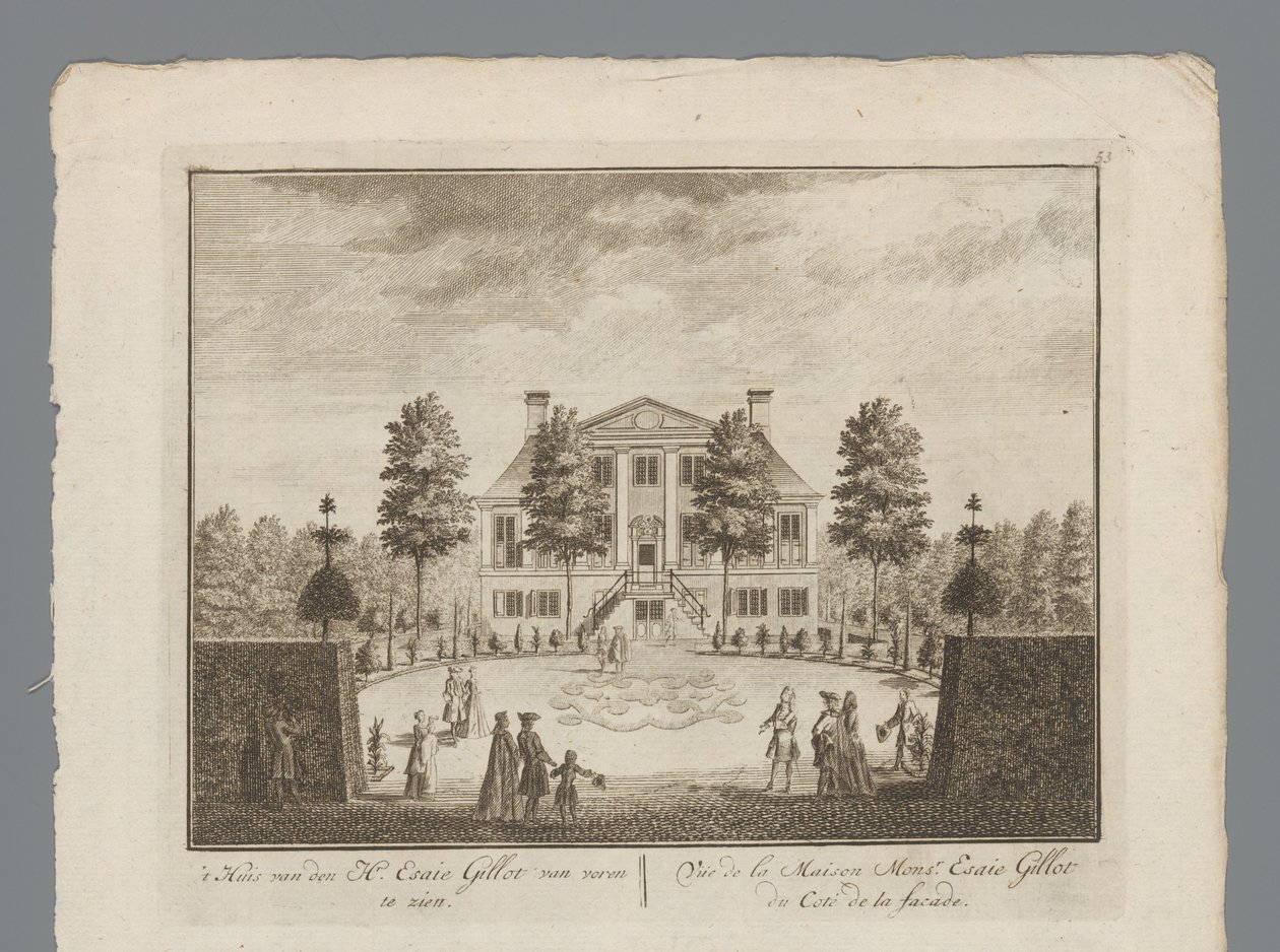 Udsigt over godset af Esaie Gillot Huset af Mr. Esaie Gillot set forfra / Vüe de la Maison Monsr. Esaie Gillot du Coté de la facade (titel på objekt) Indvendig udsigt af kabinettet af Mr. Esaie Gillot / Vüe de la Maison de M af Anonymous