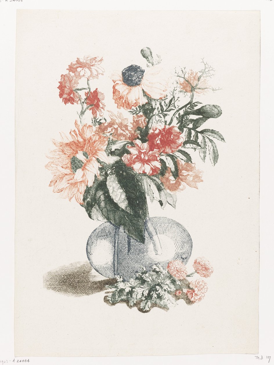 Glasvase med forskellige blomster og en solsikke af Anonymous