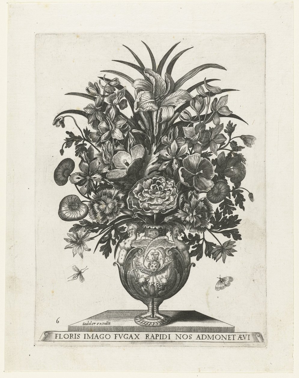 Grotesk vase med kerub og guirlander Vaser med blomster (serietitel) af Anonymous