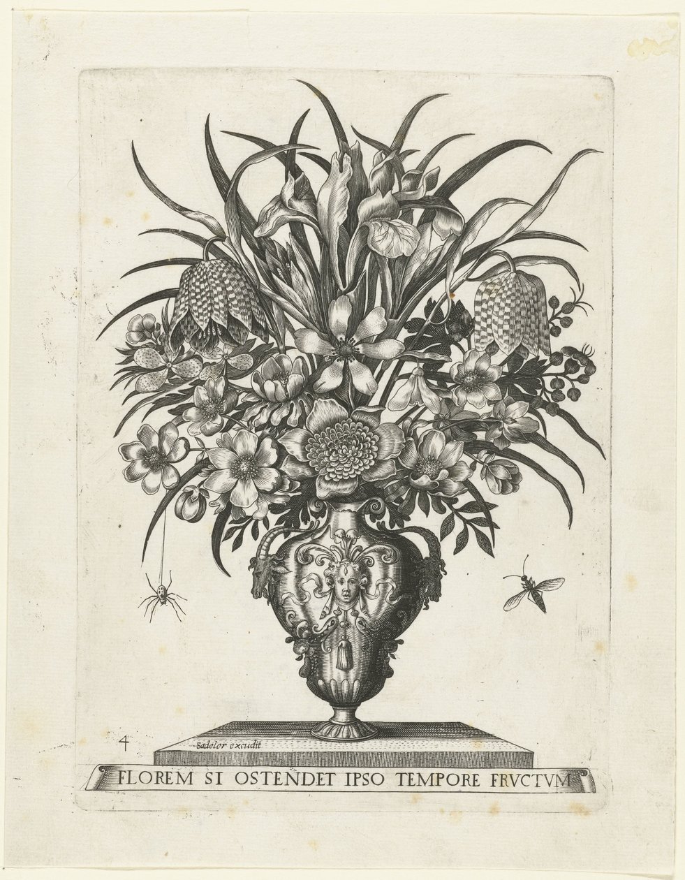 Grotesk vase med to ører i form af gedehoveder Vaser med blomster (serietitel) af Anonymous