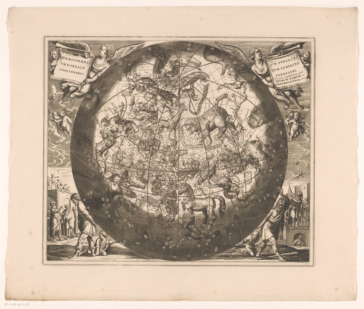 Himmelkort med de nordlige stjernebilleder Haemisphaerium stellatum boreale cum subiecto haemisphaerio terrestri (titel på objektet) af Anonymous