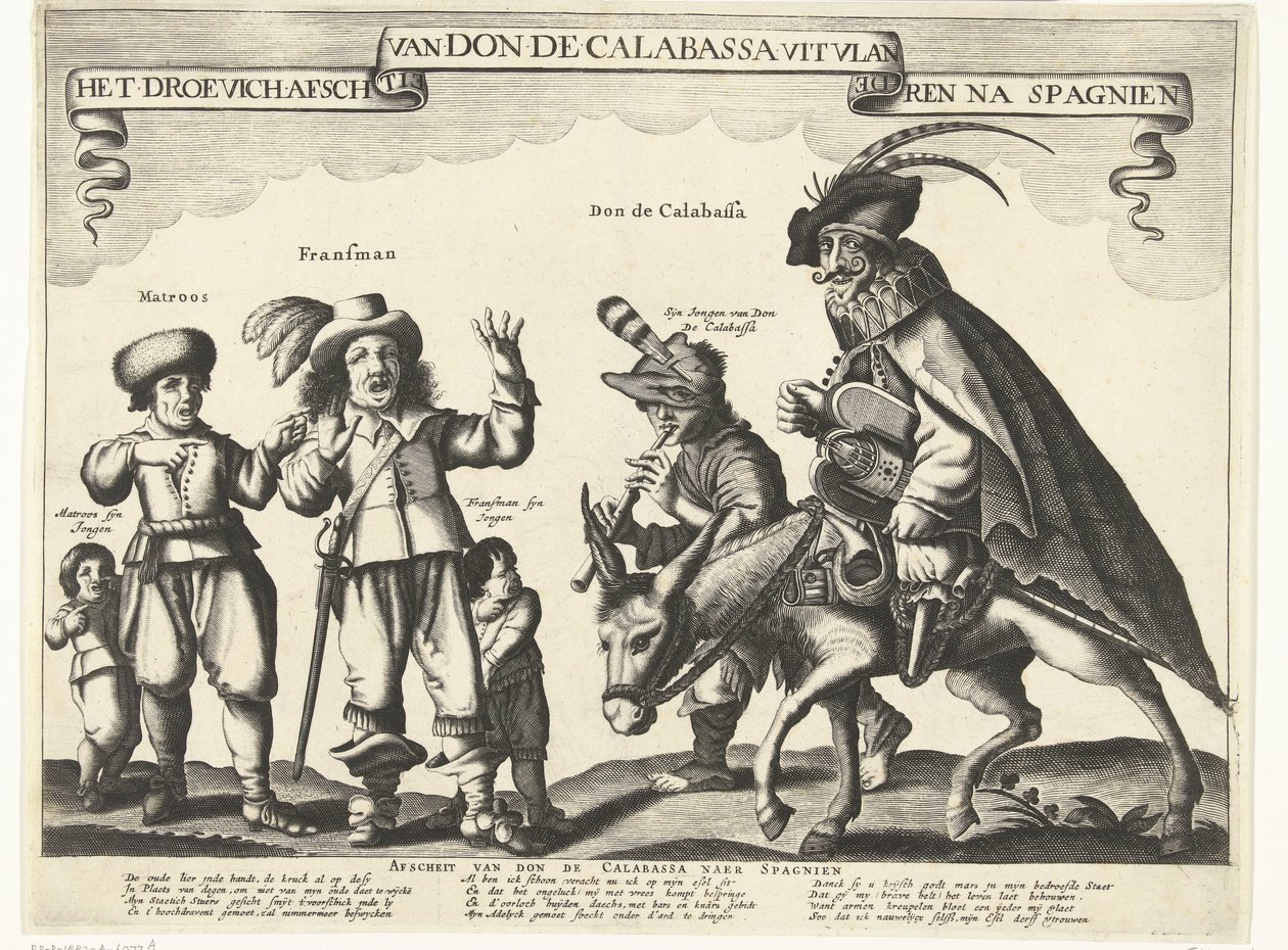 Den triste afsked med Don de Calabassa fra Flandern og tilbagevenden til Spanien, 1646 Droevich-farvel til Don de Calabassa fra Flandern efter Spagnien (titel på objekt) af Anonymous