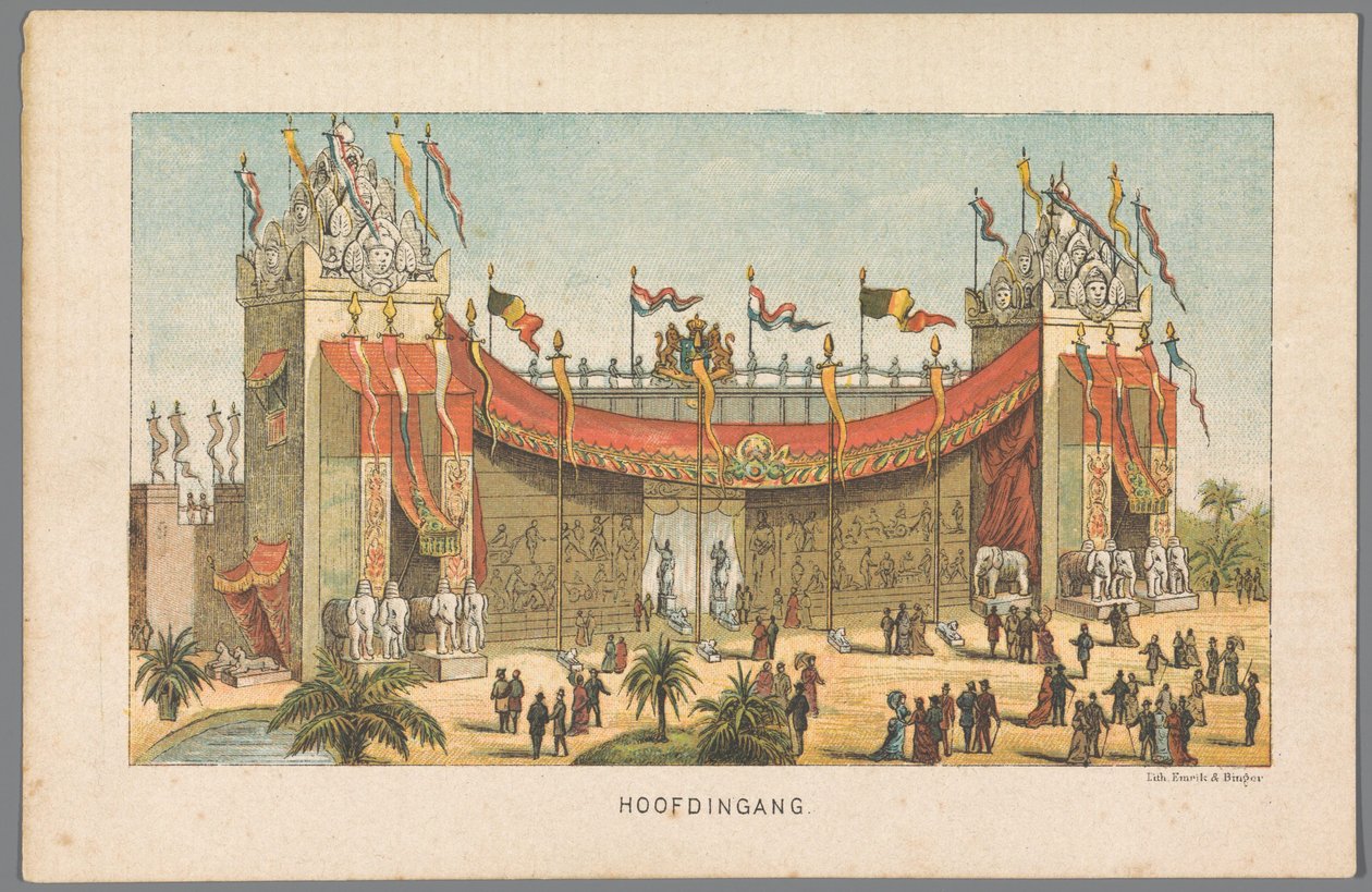 Hovedindgangen til verdensudstillingen i Amsterdam, 1883 Hovedindgang (titel på objekt) Minde om Amsterdam i 1883 (serietitel på objekt) af Anonymous