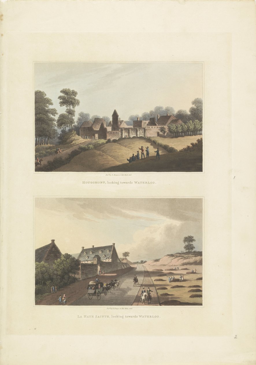 Hougoumont i La Haye-Sainte Hougomont, ser mod Waterloo / La Haye Sainte, ser mod Waterloo (titel på objektet) af Anonymous