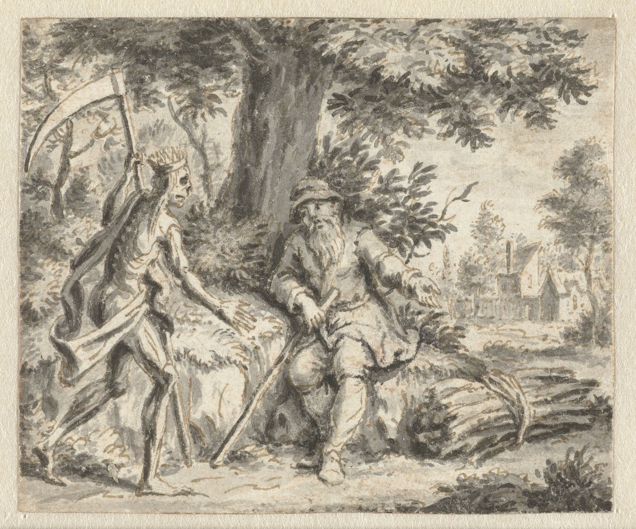 Skovhugger og død Design til illustrationer til en udgave af Jean de la Fontaines Fabler (serietitel) af Anonymous