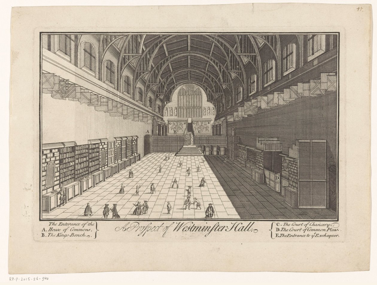 Interiør af Westminster Hall i London A Prospect of Westminster Hall (titel på objekt) af Anonymous