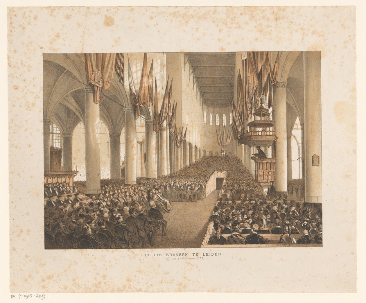 Interiør af Pieterskerk i Leiden under universitetets tredje hundrede år af Anonymous