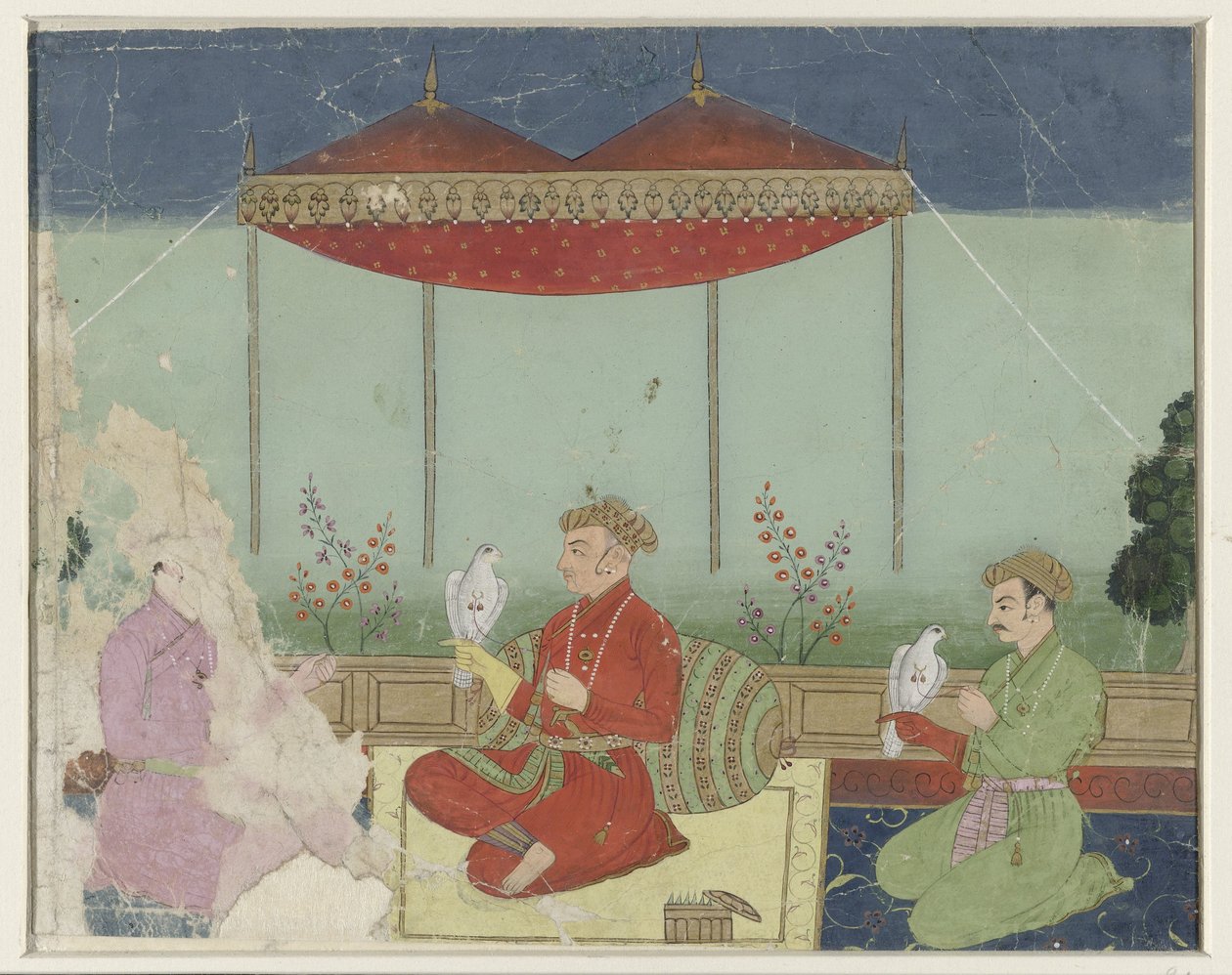 Jahangir sidder under en baldakin på en terrasse af Anonymous