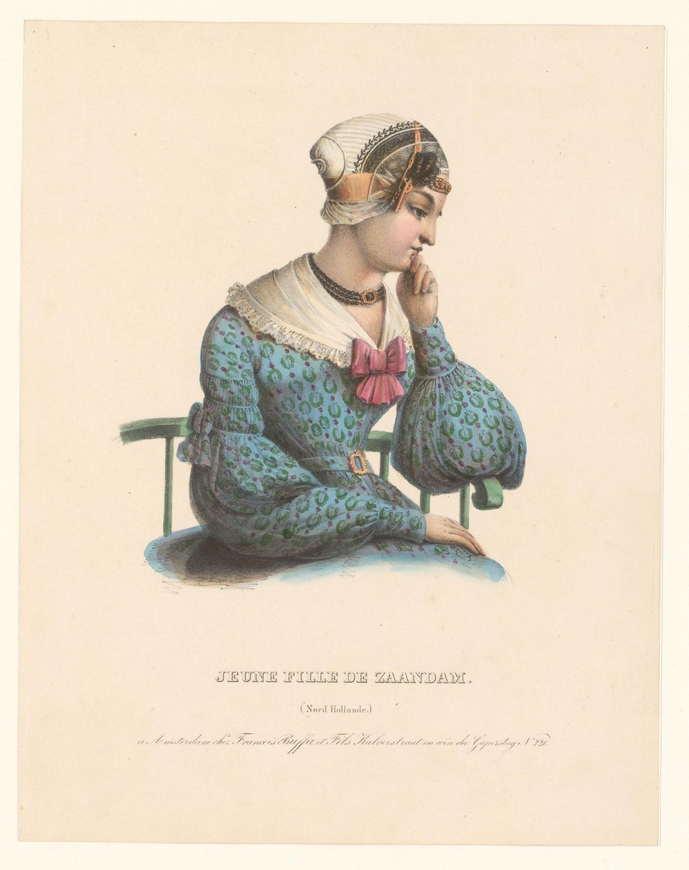 Ung kvinde i traditionel kostume fra Zaandam Jeune fille de Zaandam (Nord Hollande) (titel på objekt) af Anonymous