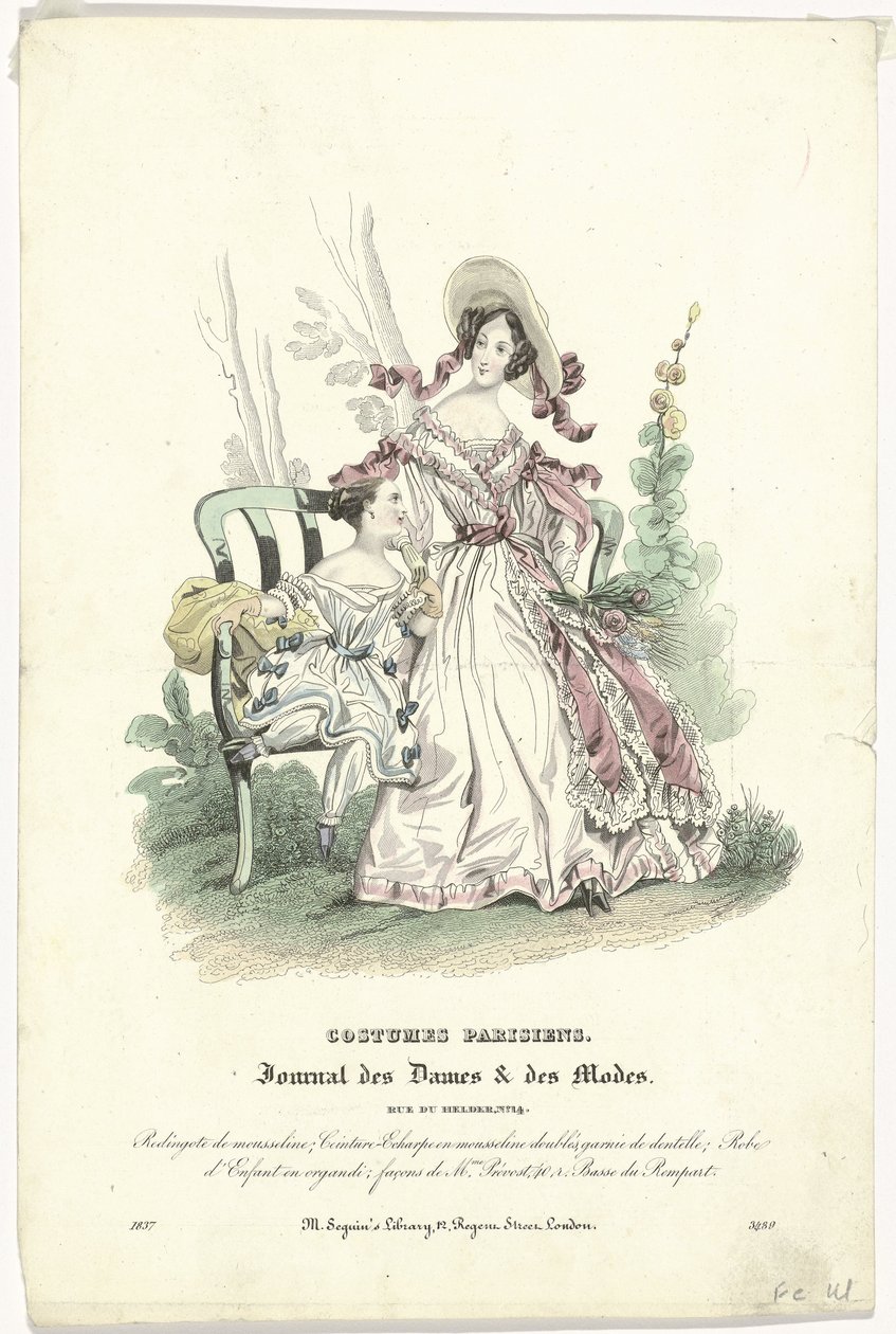 Journal des Dames et des Modes, Costumes Parisiens, 1837, (3489): Muslin redingote (...) af Anonymous