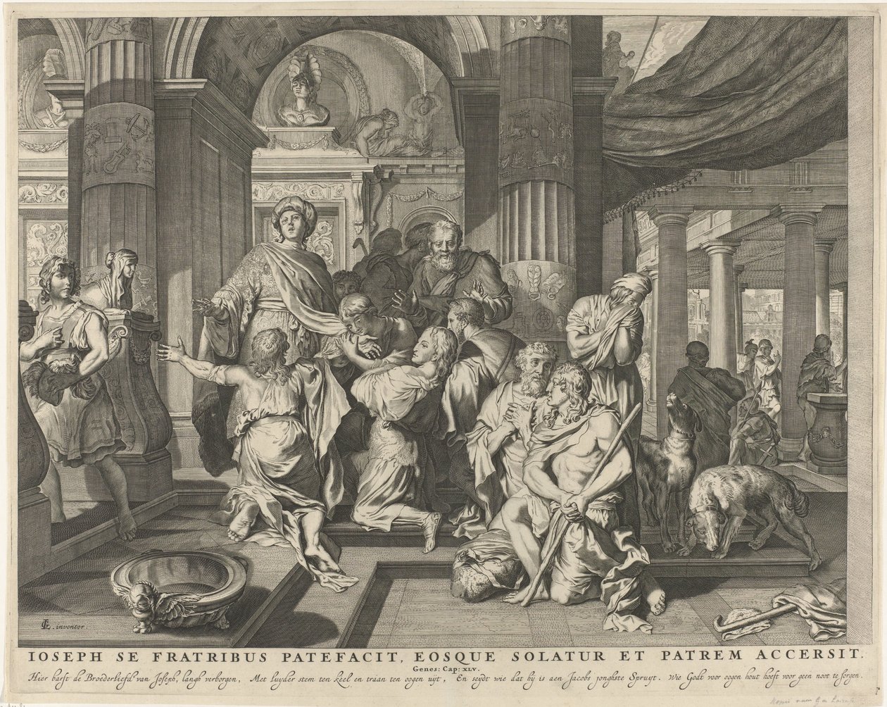 Jozef gør sig kendt for sine brødre Joseph åbenbarer sig for sine brødre, trøster dem og konfronterer sin far (titel på objekt) Royal Bijbel (serietitel) af Anonymous