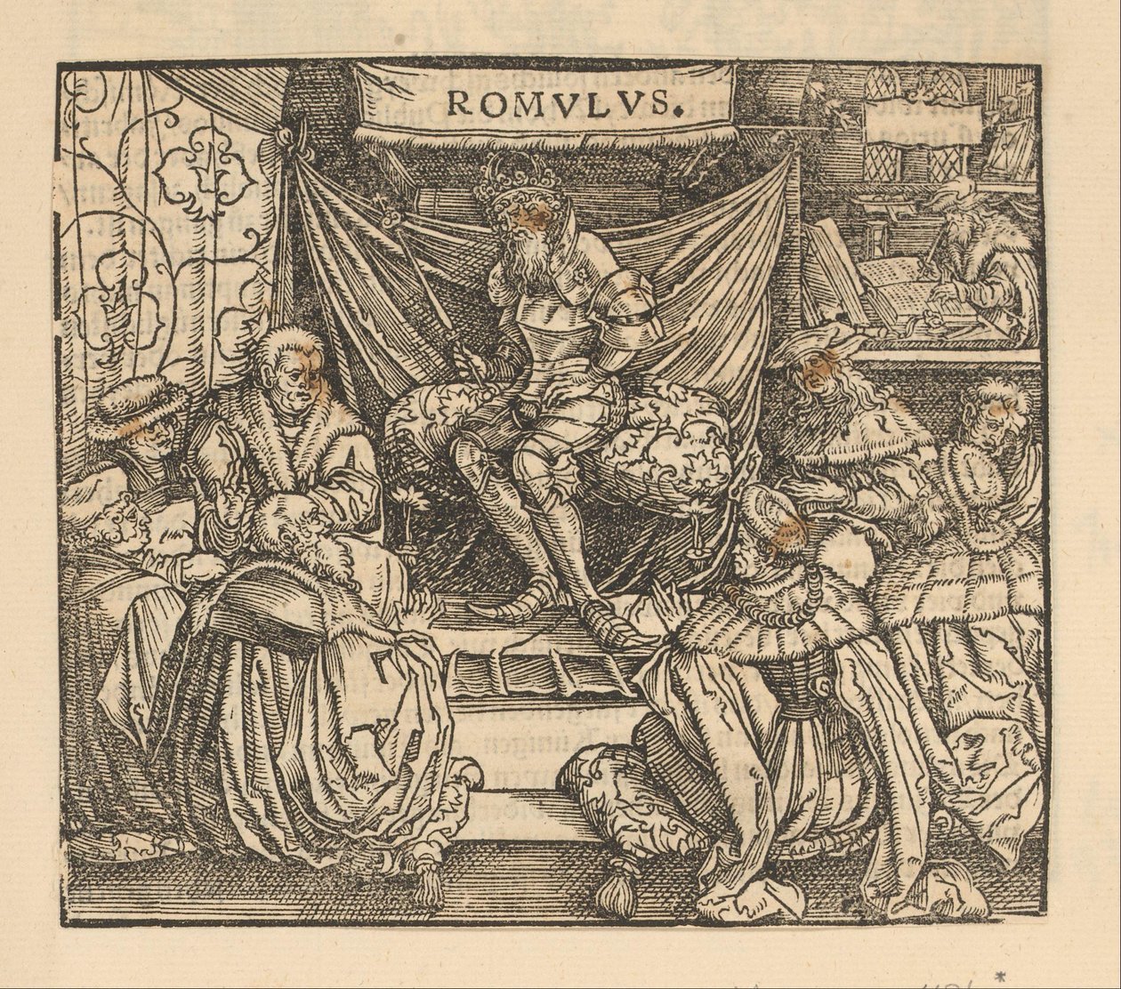 Julius Cæsar i et rådsmøde og Cicero skriver bagerst af Anonymous