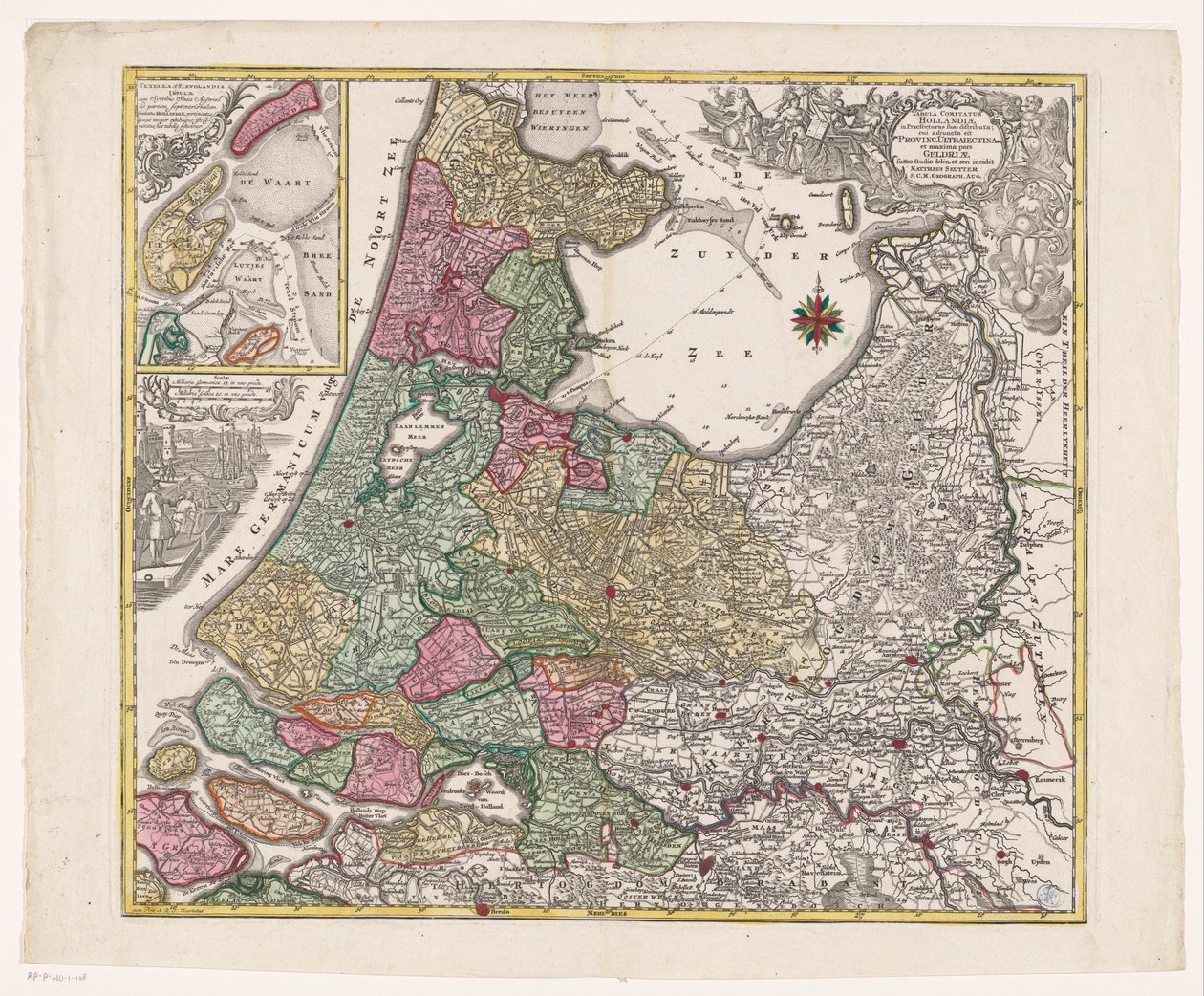 Kort af Holland, Utrecht en een del af Gelderland Tabellen over grevskaberne i Holland fordelt mellem deres guvernører (...) (titel på objekt) af Anonymous