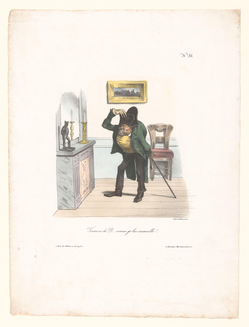 Karikatur af en mand, der vil ligne Napoleon Tonnerre de D... comme je lui ressemble!.. (titel på objekt) af Anonymous
